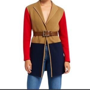 J. Crew Colorblock Belted Cardigan — Camel, Red & Navy